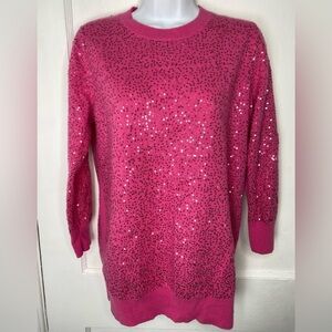 Neiman Marcus The Cashmere Collection %100 Cashmere Fuchsia Sequin Sweater